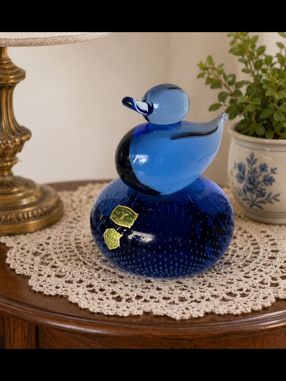 VTG Handblown Murano Duck With Floating Bubbles Made In Itally